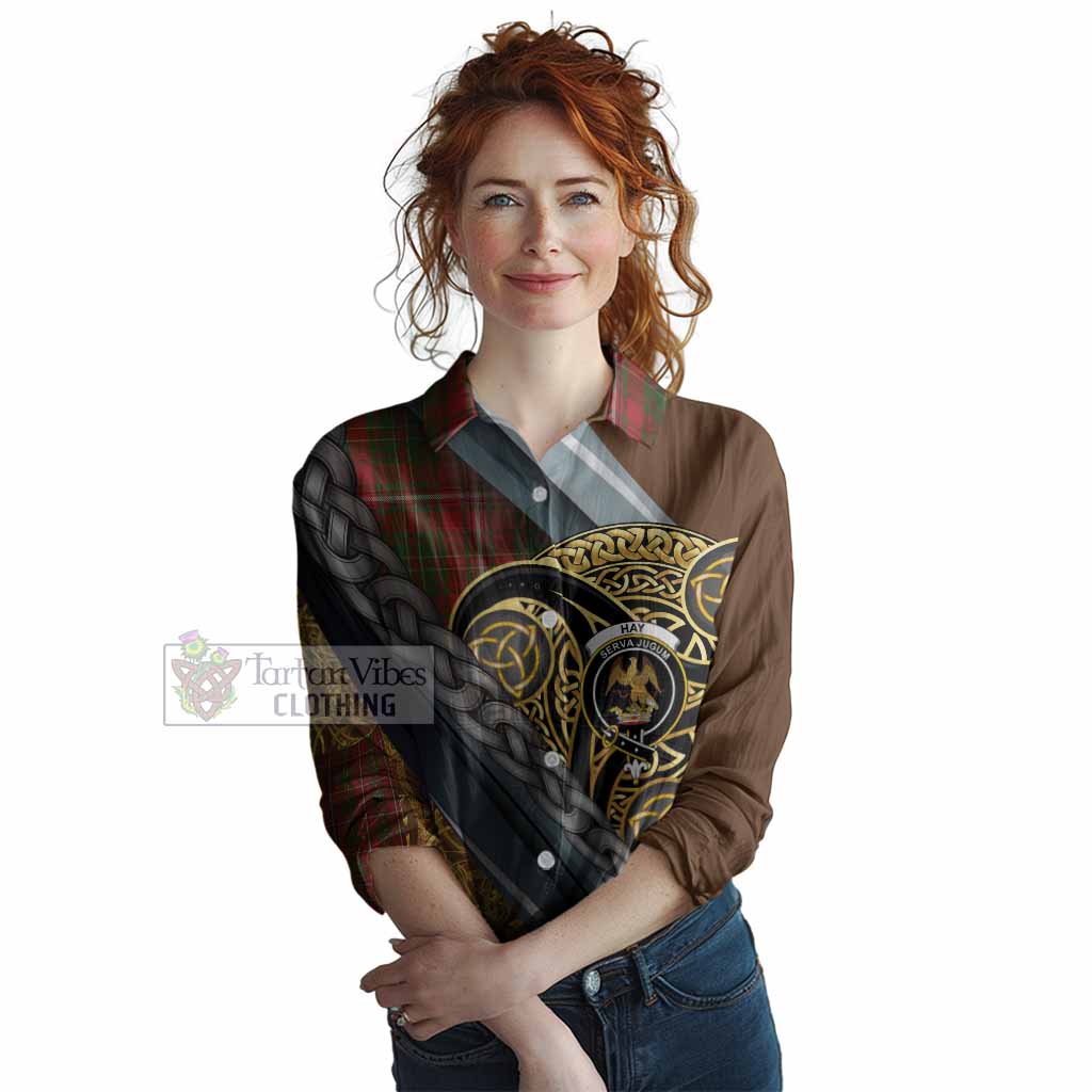 Hay Tartan Crest Women Casual Shirt Scottish Triskele Celtic