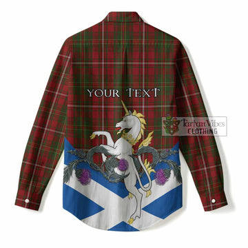 Hay Tartan Crest Women Casual Shirt Scottish Unicorn With Thistle