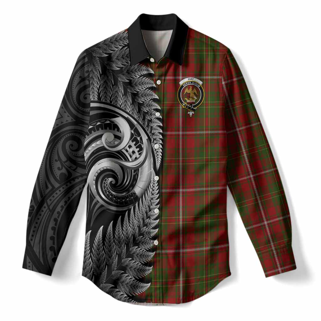 Hay Tartan Crest Women Casual Shirt With New Zealand Silver Fern Maori Koru
