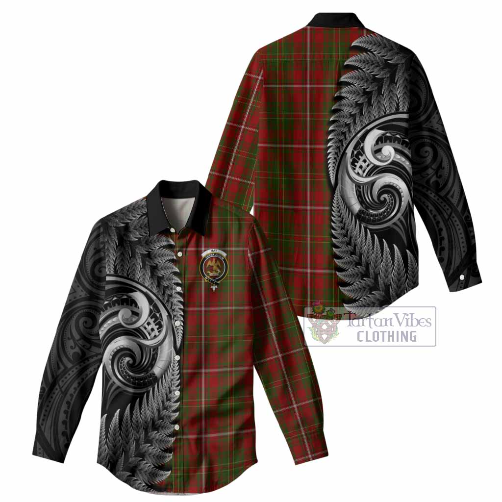Hay Tartan Crest Women Casual Shirt With New Zealand Silver Fern Maori Koru