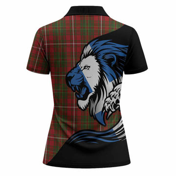 Hay Tartan Crest Women Polo Shirt Scottish Golden Lions Wave Flow