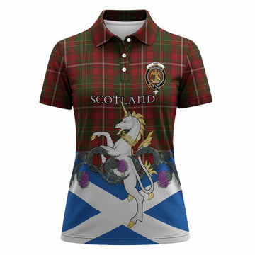 Hay Tartan Crest Women Polo Shirt Scottish Unicorn With Thistle