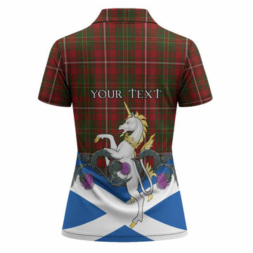 Hay Tartan Crest Women Polo Shirt Scottish Unicorn With Thistle