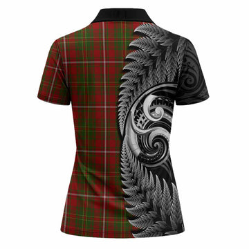 Hay Tartan Crest Women Polo Shirt With New Zealand Silver Fern Maori Koru