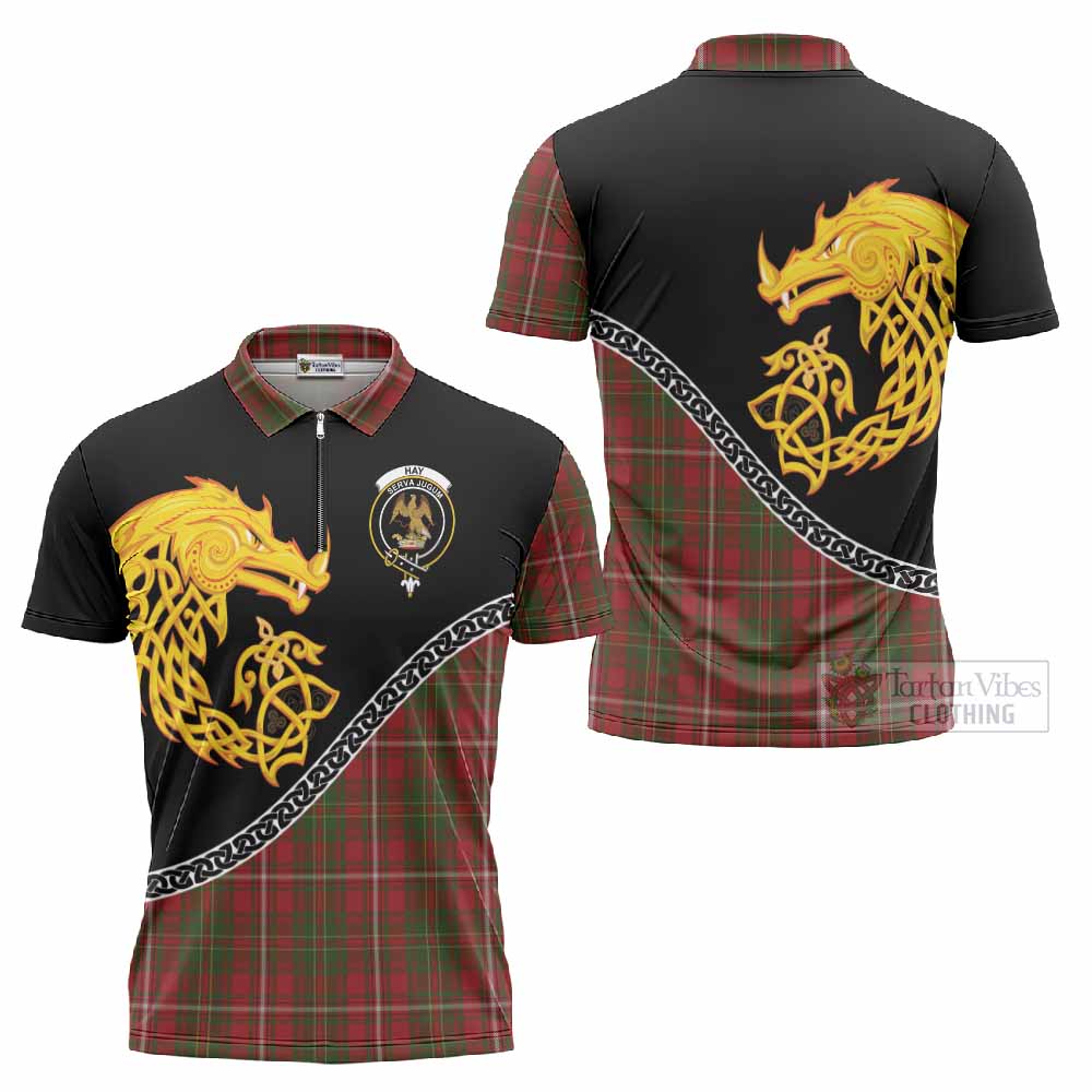 Hay Tartan Crest Zipper Polo Shirt Legendary Dragon Knot Half Style