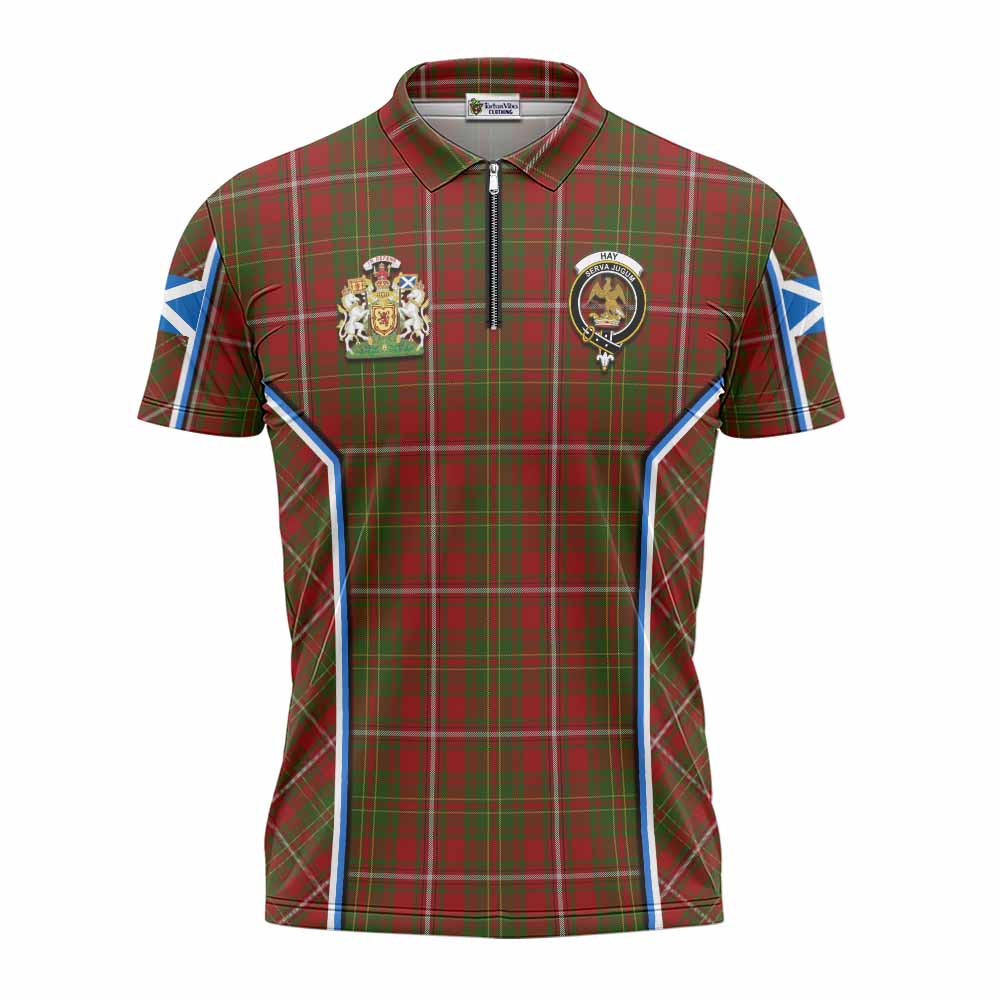 Hay Tartan Crest Zipper Polo Shirt Scotland Coat of Arm Flag Style - Tartan Vibes Clothing