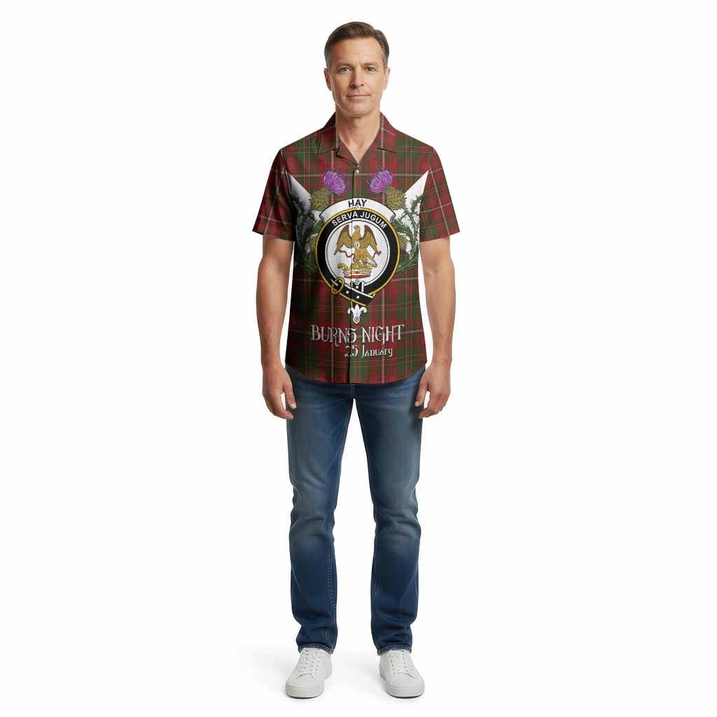 Hay Tartan Family Crest Cotton Hawaiian Shirt Scottish Burns Night Thistle Floral
