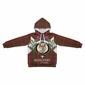 Hay Tartan Family Crest Kid Hoodie Scottish Burns Night Thistle Floral