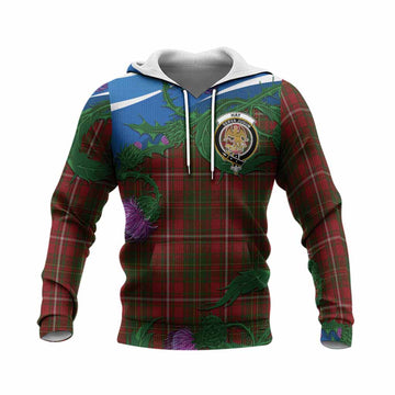 Hay Tartan Family Crest Knitted Hoodie Thistle in Minimalism