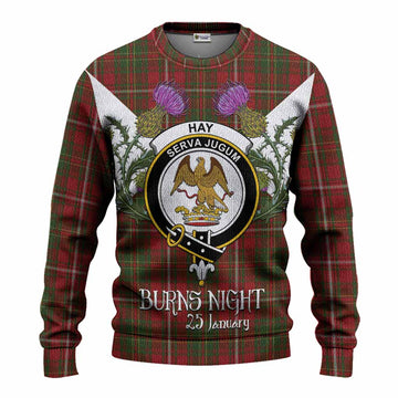 Hay Tartan Family Crest Knitted Sweater Scottish Burns Night Thistle Floral