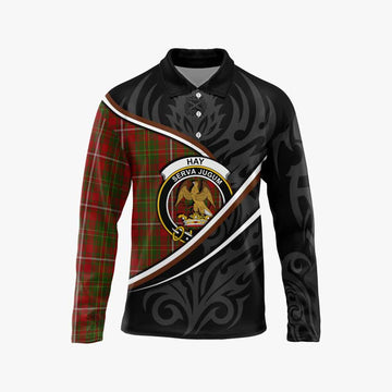 Hay Tartan Family Crest Long Sleeve Polo Shirt Celtic Scottish Thistle Floral