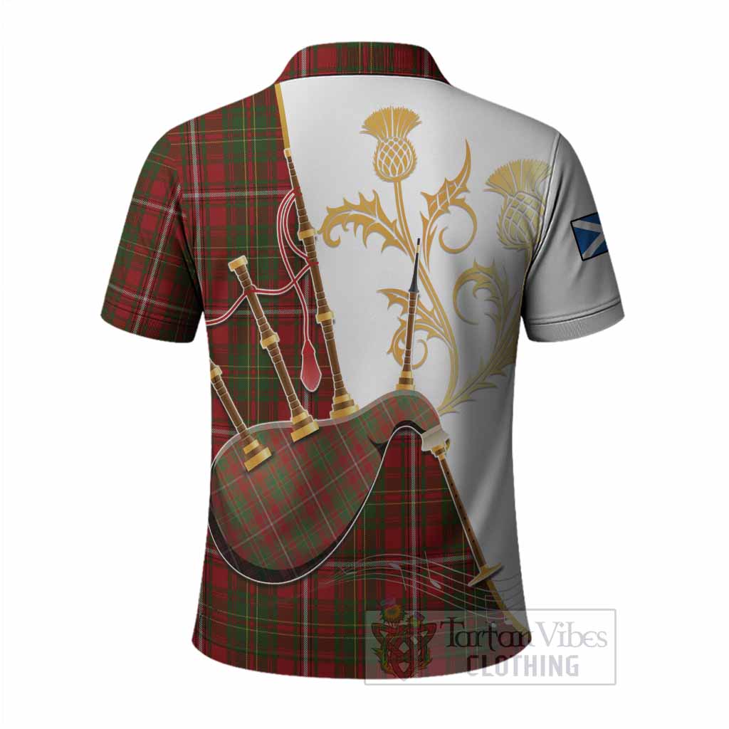 Hay Tartan Family Crest Polo Shirt Bagpipes with Scottish Thistle