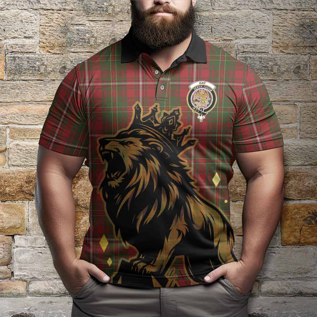 Hay Tartan Family Crest Polo Shirt Crowned Lion Roaring