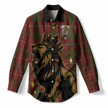 Hay Tartan Family Crest Women Casual Shirt Crowned Lion Roaring
