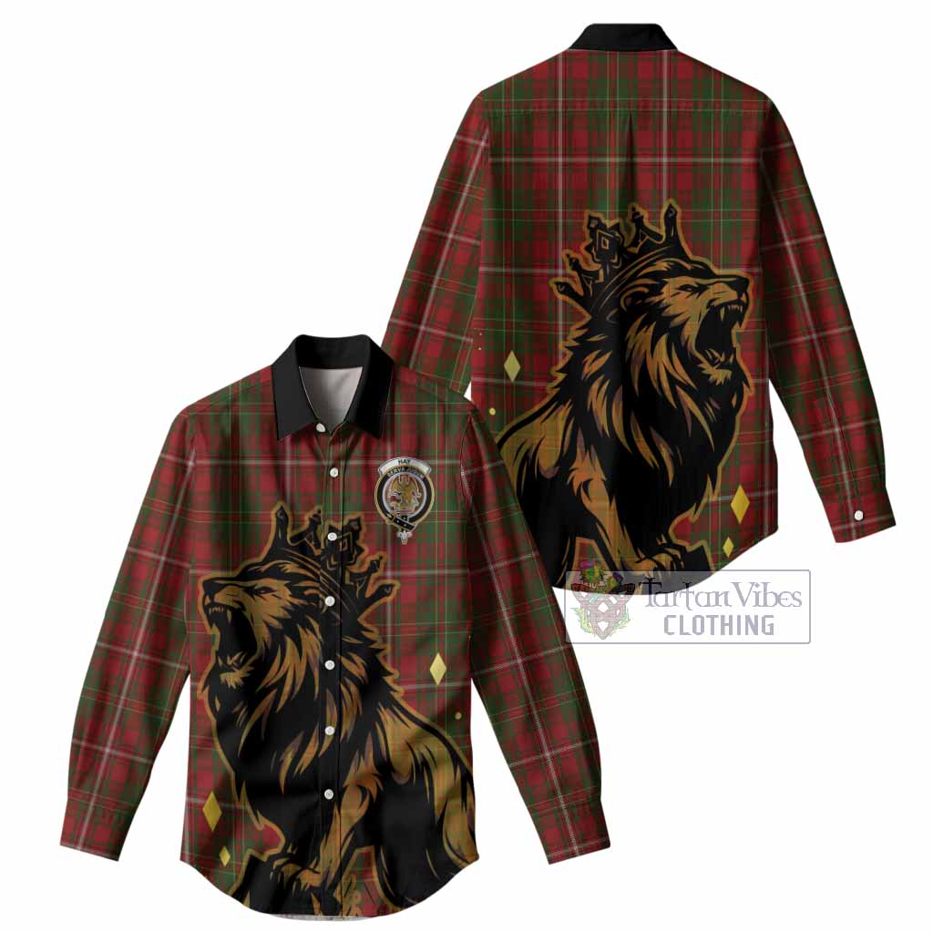 Hay Tartan Family Crest Women Casual Shirt Crowned Lion Roaring