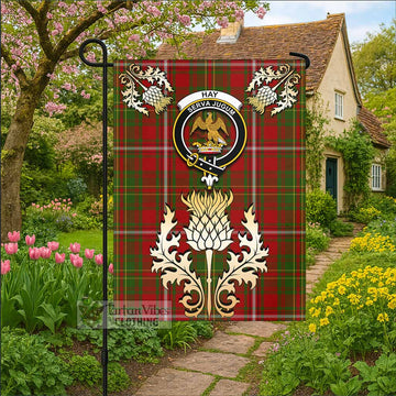Hay Tartan Garden Flag with Golden Regal Scottish Thistle Emblem - Tartan Vibes Clothing