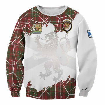 Hay Tartan Sweatshirt with Family Crest and Lion Rampant Grunge Style