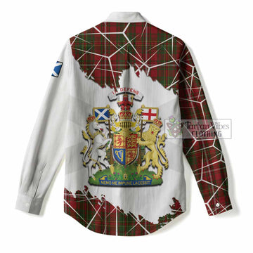 Hay Tartan Women Casual Shirt with Family Crest and Lion Rampant Grunge Style