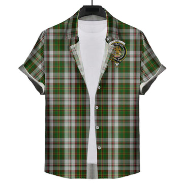 Hay White Dress Tartan Short Sleeve Button Down Shirt with Family Crest