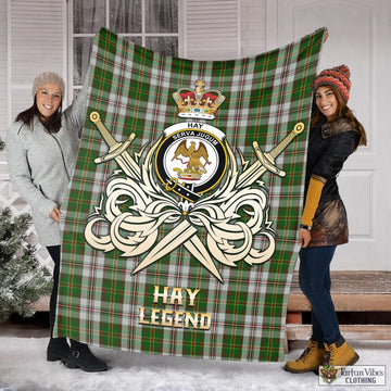 Hay White Dress Tartan Blanket with Clan Crest and the Golden Sword of Courageous Legacy