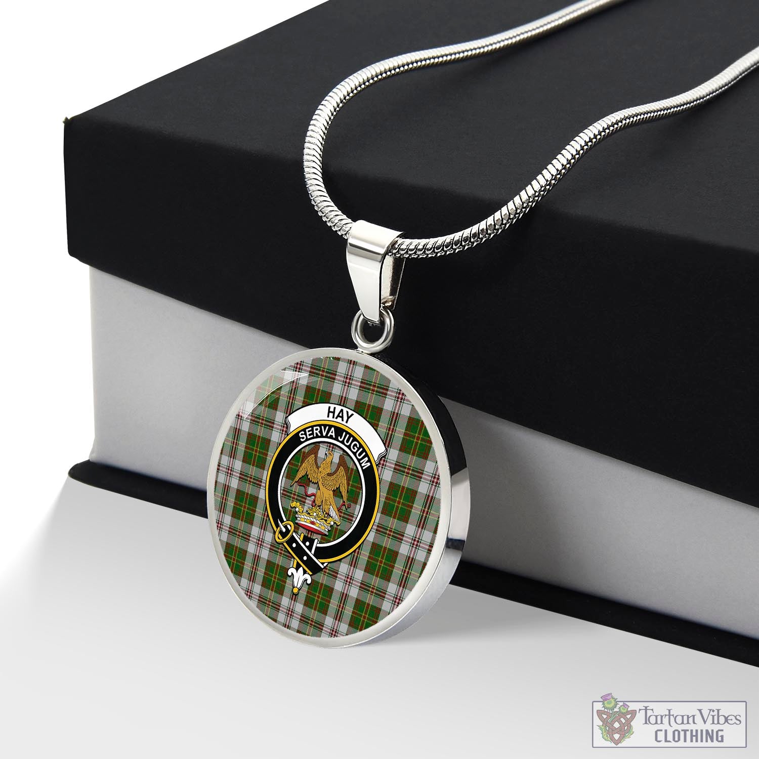 Tartan Vibes Clothing Hay White Dress Tartan Circle Necklace with Family Crest