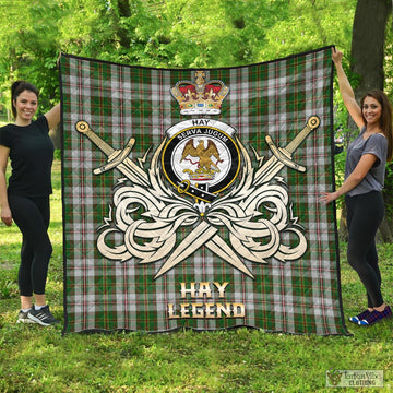 Hay White Dress Tartan Quilt with Clan Crest and the Golden Sword of Courageous Legacy