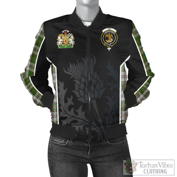 Hay White Dress Tartan Bomber Jacket with Family Crest and Scottish Thistle Vibes Sport Style