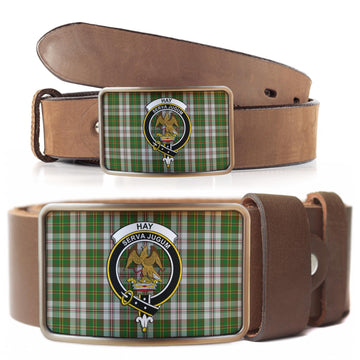 Hay White Dress Tartan Belt Buckles with Family Crest
