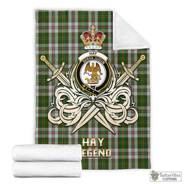 Hay White Dress Tartan Blanket with Clan Crest and the Golden Sword of Courageous Legacy