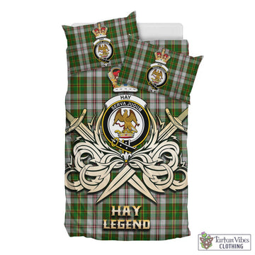 Hay White Dress Tartan Bedding Set with Clan Crest and the Golden Sword of Courageous Legacy