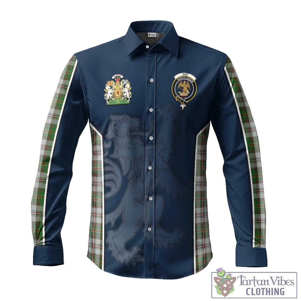 Tartan Vibes Clothing Hay White Dress Tartan Long Sleeve Button Up Shirt with Family Crest and Lion Rampant Vibes Sport Style