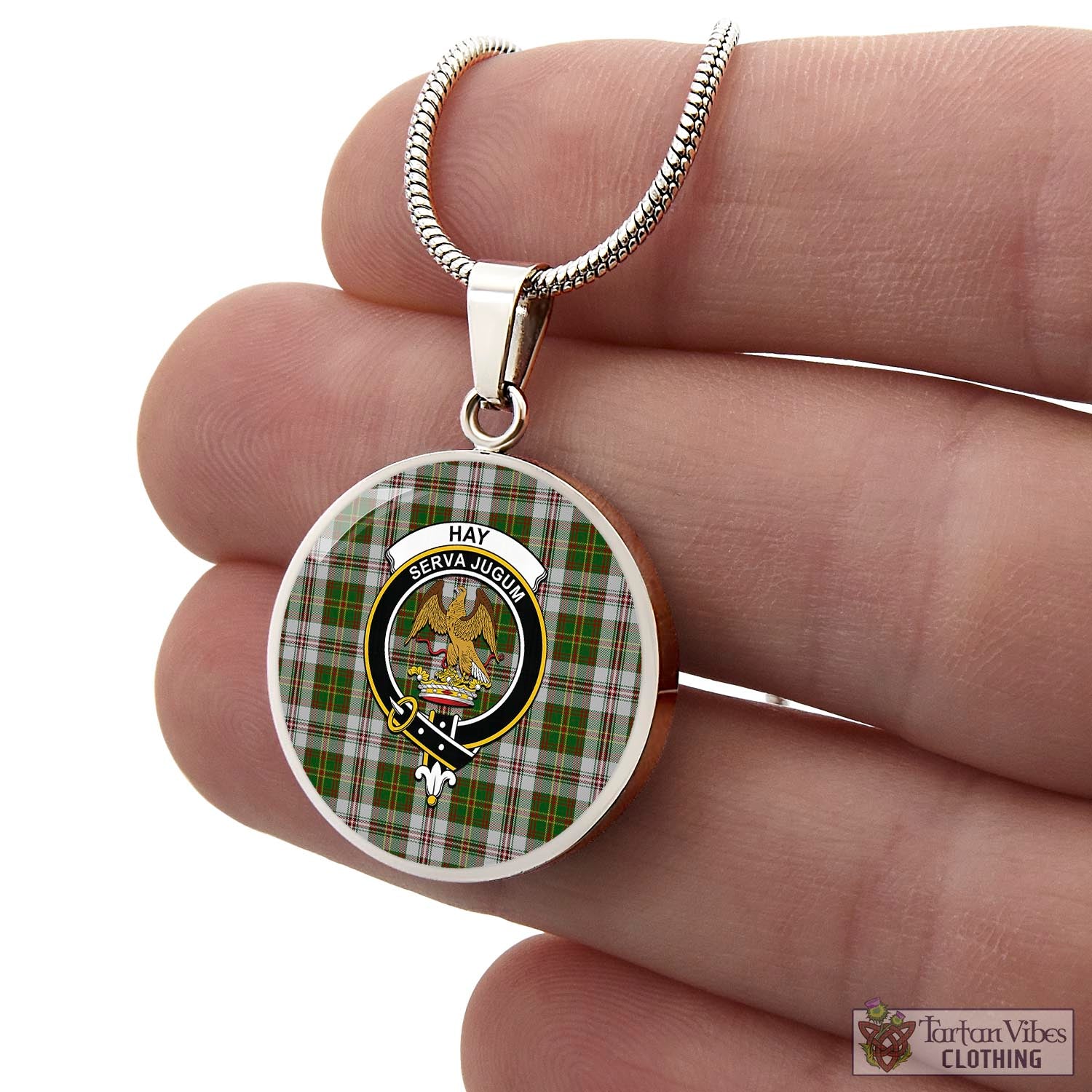 Tartan Vibes Clothing Hay White Dress Tartan Circle Necklace with Family Crest