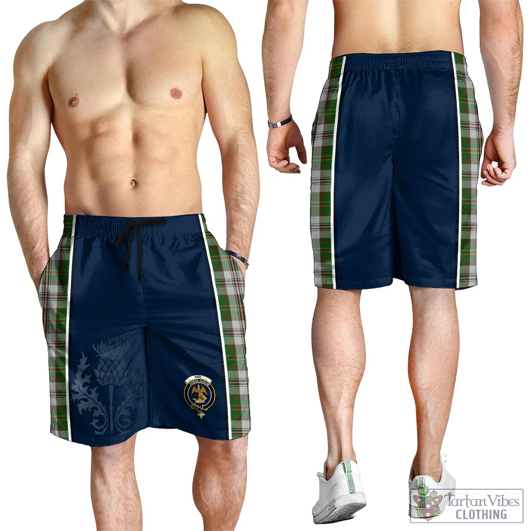 Tartan Vibes Clothing Hay White Dress Tartan Men's Shorts with Family Crest and Scottish Thistle Vibes Sport Style