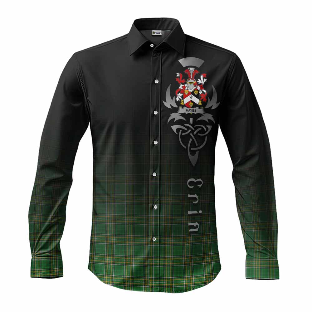 Tartan Vibes Clothing Hayes Irish Clan Long Sleeve Button Shirt with Coat of Arms Erin Go Bragh Celtic Inspired