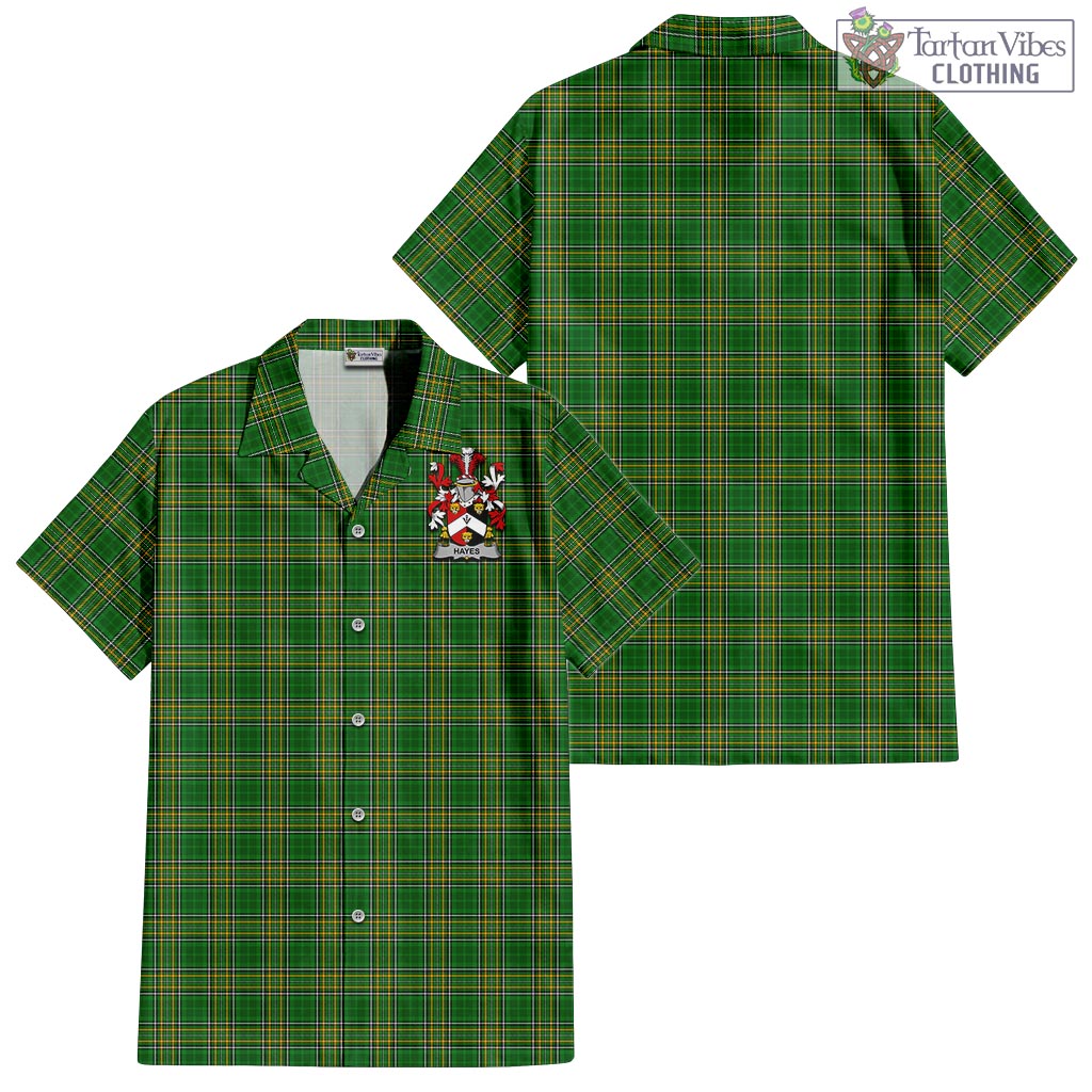 Tartan Vibes Clothing Hayes Ireland Clan Tartan Short Sleeve Button Up with Coat of Arms
