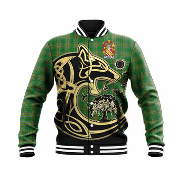 Heath Irish Tartan Baseball Jacket with Coat of Arms Celtic Wolf Style Unisex - Tartan Vibes Clothing