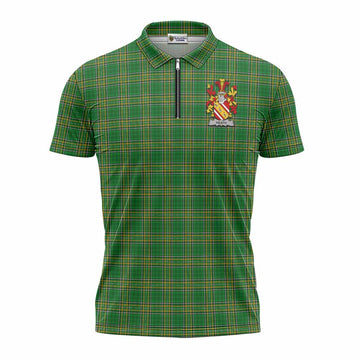 Heath Irish Clan Tartan Zipper Polo Shirt with Coat of Arms