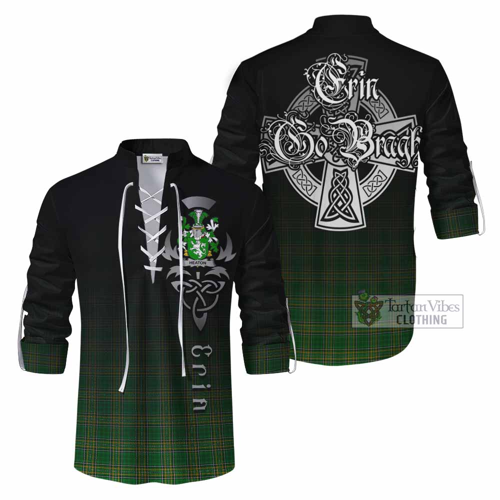 Tartan Vibes Clothing Heaton Irish Clan Ghillie Kilt Shirt with Coat of Arms Erin Go Bragh Celtic Inspired