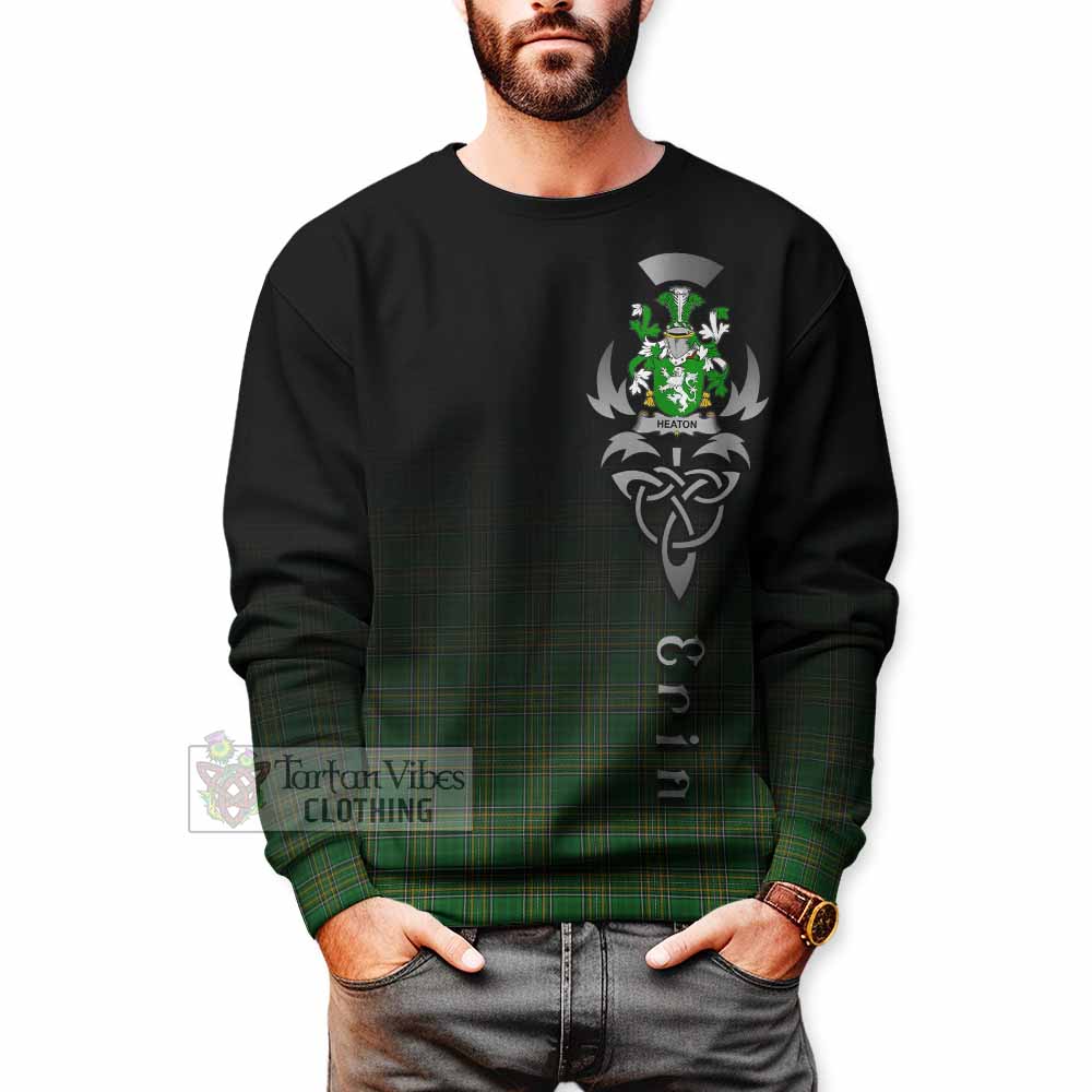Tartan Vibes Clothing Heaton Irish Clan Sweatshirt with Coat of Arms Erin Go Bragh Celtic Inspired