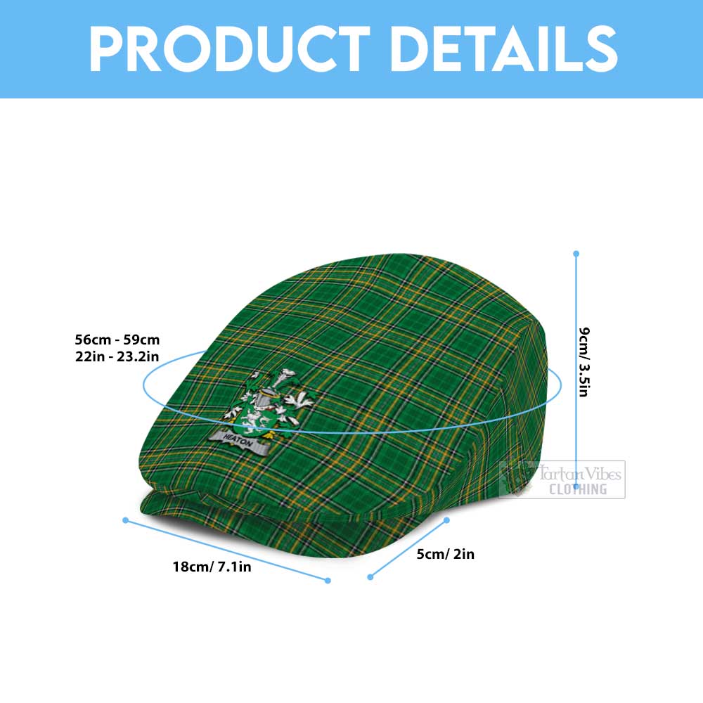 Heaton Irish Clan Tartan Jeff Cap, Tartan Flat Cap with Coat of Arm - Tartan Vibes Clothing