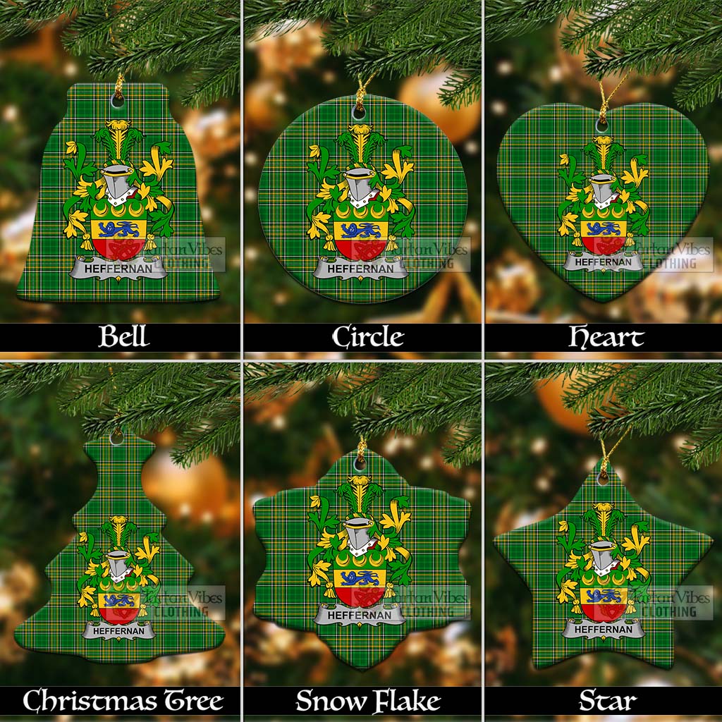 Tartan Vibes Clothing Heffernan Irish Clan Tartan Christmas Ceramic Ornament with Coat of Arms