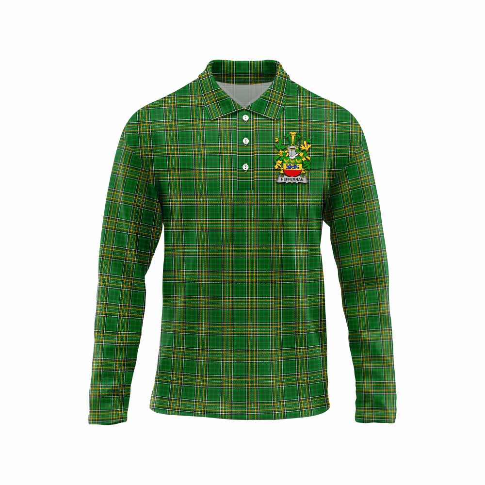 Tartan Vibes Clothing Heffernan Irish Clan Tartan Long Sleeve Polo Shirt with Coat of Arms