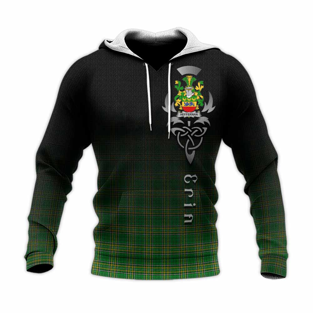 Tartan Vibes Clothing Heffernan Irish Clan Knitted Hoodie with Coat of Arms Erin Go Bragh Celtic Inspired