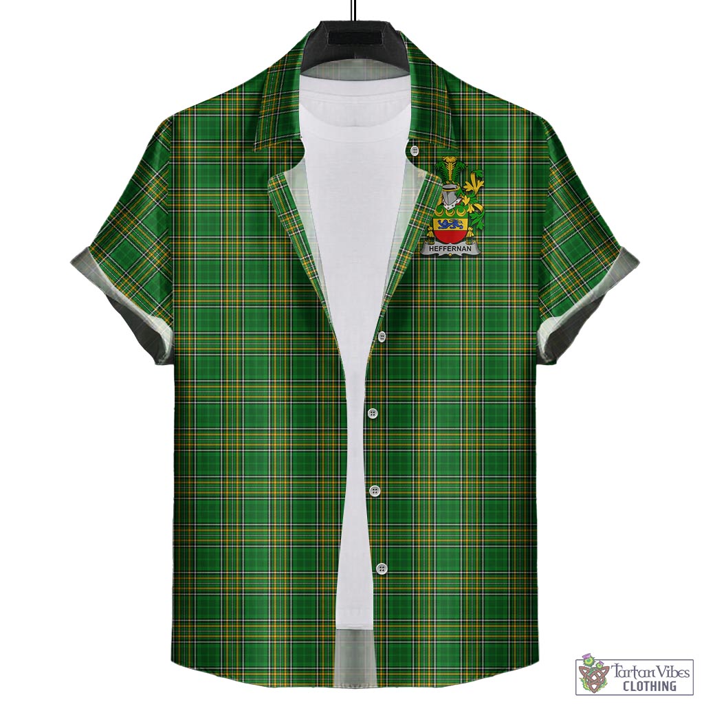Tartan Vibes Clothing Heffernan Ireland Clan Tartan Short Sleeve Button Up with Coat of Arms