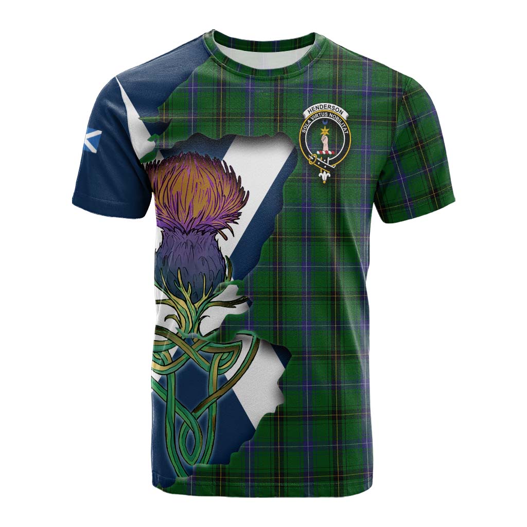 Tartan Vibes Clothing Henderson Tartan Family Crest Cotton T-shirt Scottish Thistle Celtic Inspired