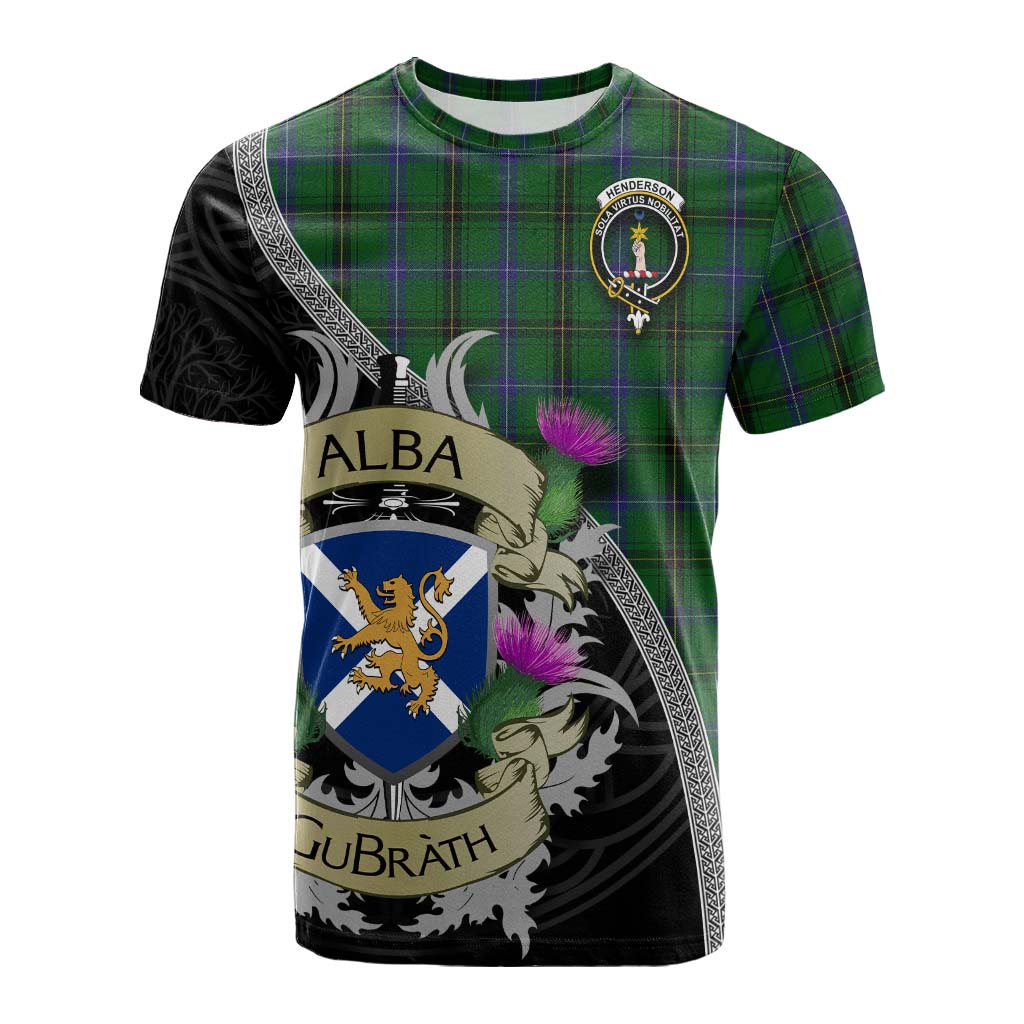 Tartan Vibes Clothing Henderson Tartan Family Crest Cotton T-shirt Lion Rampant Royal Thistle Shield Celtic Inspired