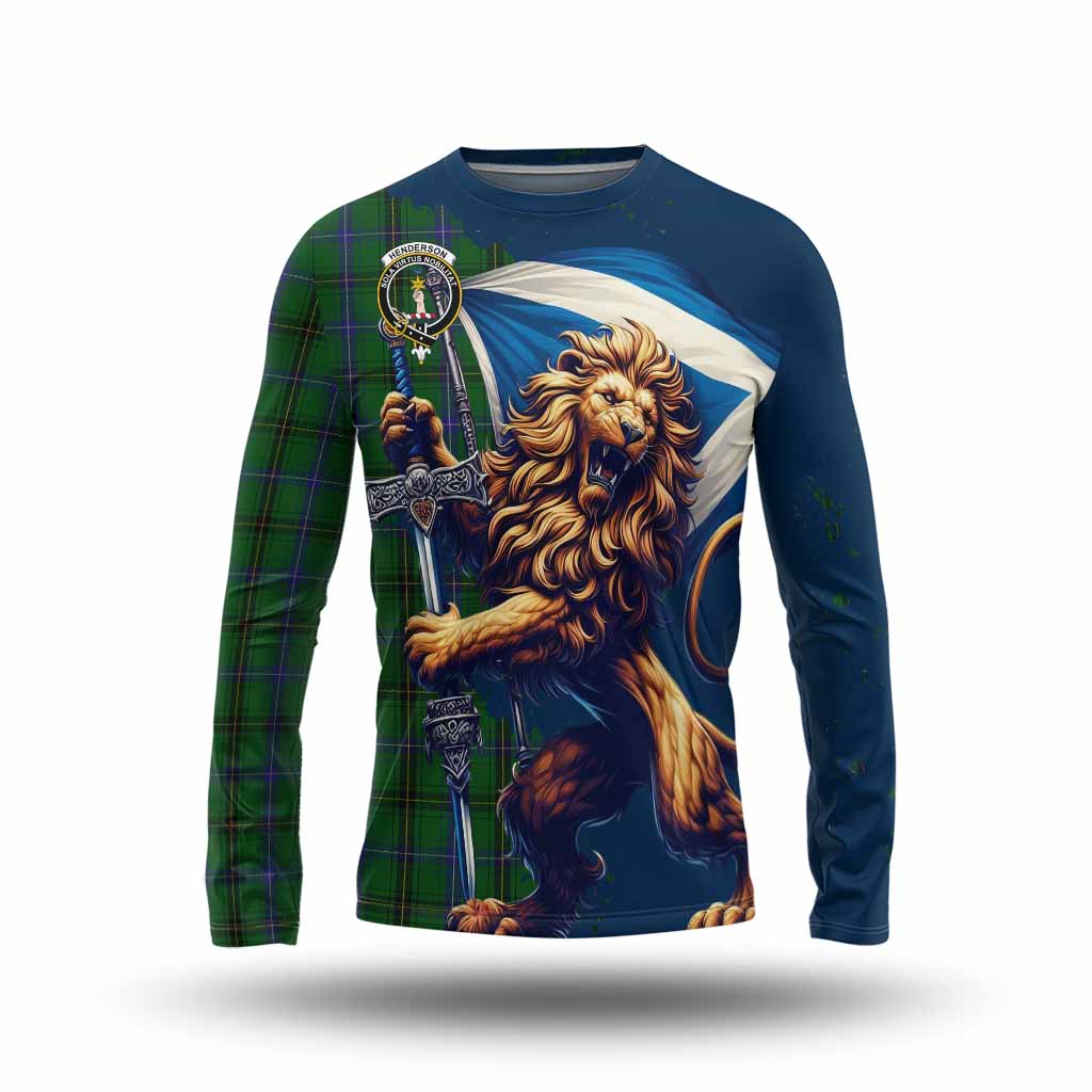 Tartan Vibes Clothing Henderson Tartan Family Crest Long Sleeve T-Shirt with Scottish Majestic Lion