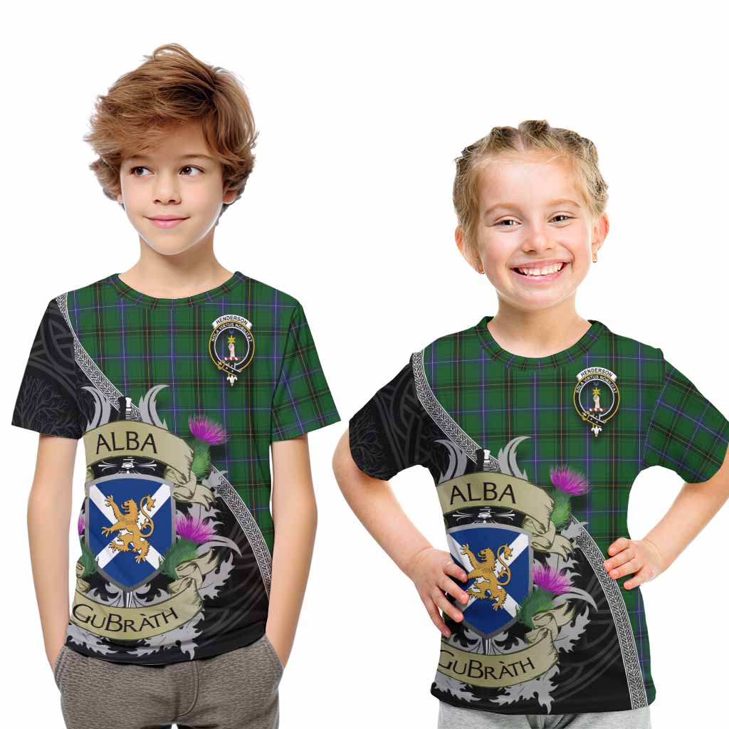Tartan Vibes Clothing Henderson Tartan Family Crest Kid T-Shirt Lion Rampant Royal Thistle Shield Celtic Inspired