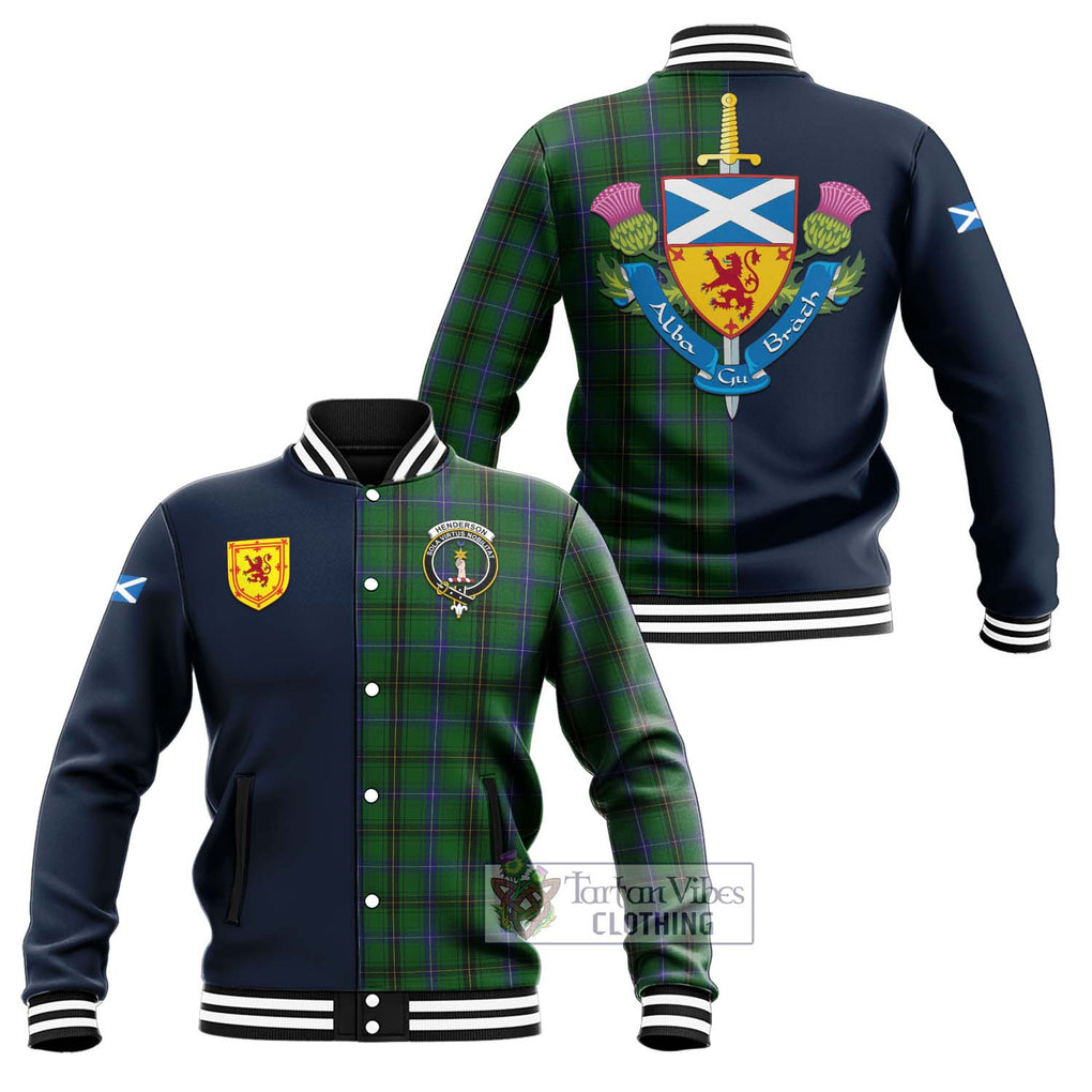 Tartan Vibes Clothing Henderson Tartan Baseball Jacket with Scottish Lion Royal Arm Half Style
