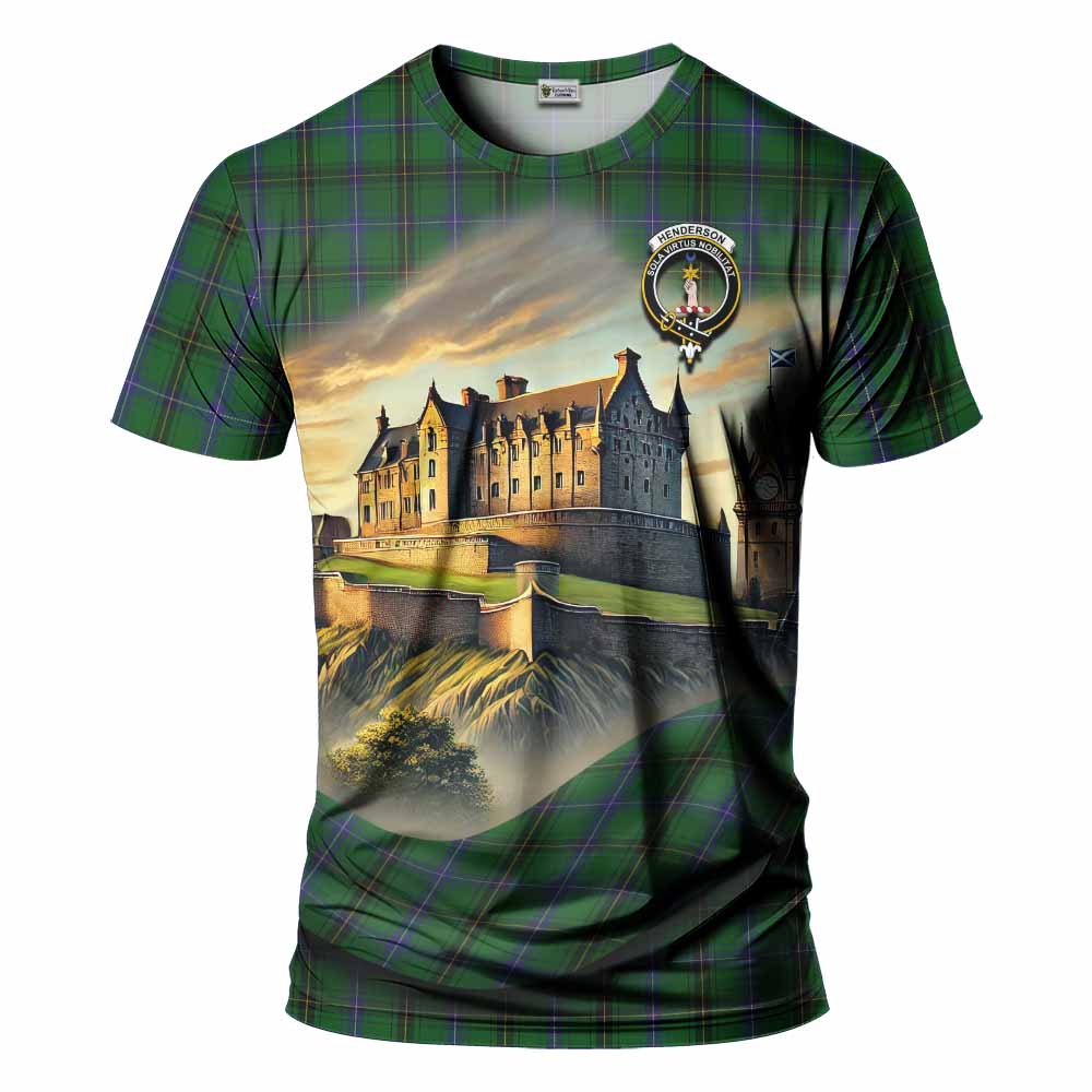 Tartan Vibes Clothing Henderson Tartan Family Crest T-Shirt with Scottish Ancient Castle Stype